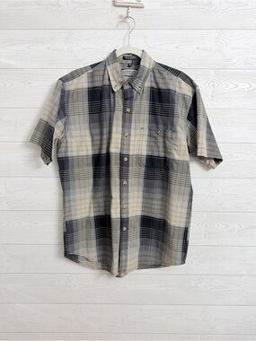 Canyon Guide Men;s Black & Grey Checkered Short Sleeve Button Down Shirt. Size M